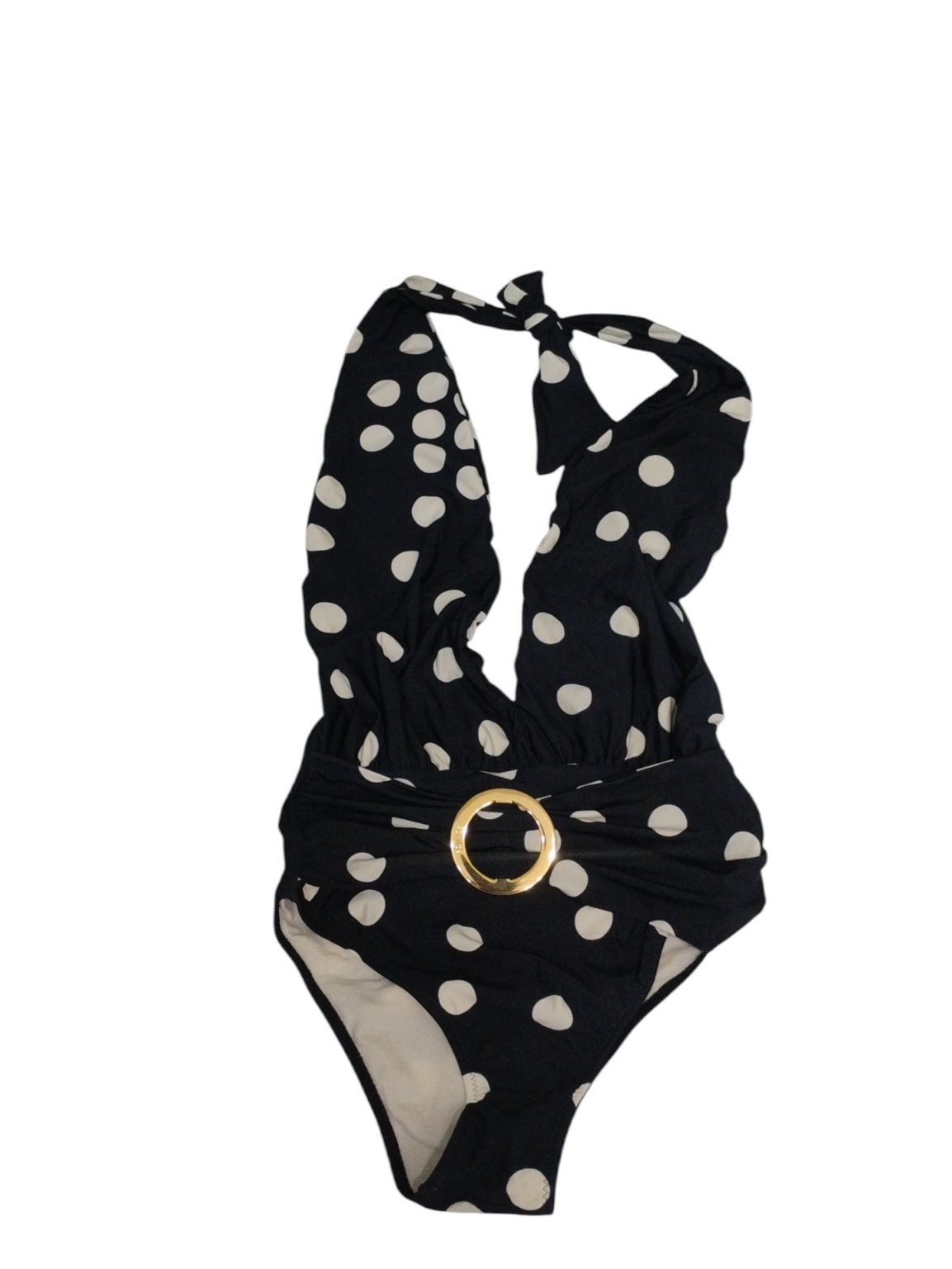 Salinas Black And White Polka Dot One-Piece Swimsuit With Gold Ring Sz M